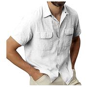 Camisa de algodón para hombre, de manga corta, informal, lisa, con dos bolsillos en el pecho, ligera, con botones, solapa, delgada, transpirable, moderna, clásica, ajuste regular, talla M-XXXL,