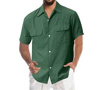 Camisa de algodón para hombre, de manga corta, informal, lisa, con dos bolsillos en el pecho, ligera, con botones, solapa, delgada, transpirable, moderna, clásica, ajuste regular, talla M-XXXL,