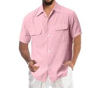 Camisa de algodón para hombre, de manga corta, informal, lisa, con dos bolsillos en el pecho, ligera, con botones, solapa, delgada, transpirable, moderna, clásica, ajuste regular, talla M-XXXL,