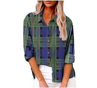 Camisa de algodón y lino con botones para mujer, casual, manga larga, color sólido, holgada, con bolsillos, #F03-verde, XXL