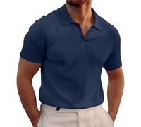 Camisa de algodón y lino de manga larga con cuello alto y botones para hombre, silueta ligera y aireada, verano, playa, vacaciones, relajada, informal, para hombre, azul marino, XL