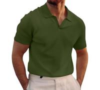 Camisa de algodón y lino de manga larga con cuello alto y botones para hombre, silueta ligera y aireada, verano, playa, vacaciones, relajada, informal, para hombre, Verde tirando a negro, XL