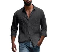 Camisa de algodón y lino para hombre, camiseta de manga larga, cuello en V, camisas de trabajo, camisetas de verano a cuadros, casuales, cárdigans con botones, camisetas polo de ajuste holgado
