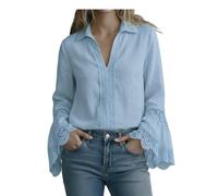 Camisa De Algodón y Lino para Mujer con Manga Acampanada, Moda, Temperamento, Encaje Combinado L