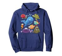 Camisa de Animales Marinos para niñas, Animales Marinos para niños y Mujeres Sudadera con Capucha, Unisex para Adultos, Azul Marino, XL