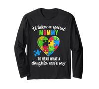 Camisa de apoyo familiar para concienciación sobre el autismo para mamá, rompecabezas divertido de corazón Manga Larga
