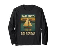 Camisa de Bar Sail Harbor Sunset Boat Maine Coast Nature Manga Larga