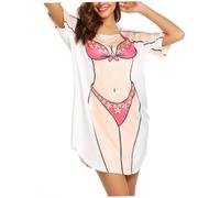 Camisa de bikini, camisas de bikini de manga corta para mujeres divertidas, holgadas, linda camisa, suave vestido de encubrimiento de algodón para la playa, natación, xl