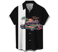 Camisa de bolos de póquer vintage de los años 50 para hombre, camisas hawaianas de manga corta con botones, Coche-hawaiano, XX-Large