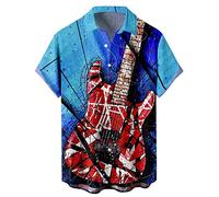 Camisa de bolos vintage de los años 50, estilo retro rockabilly, manga corta, con botones, estilo hawaiano, Línea de guitarra, XX-Large