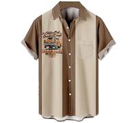 Camisa de bolos vintage de los años 50 para hombre, estilo retro, manga corta, con botones, hawaiana, Large