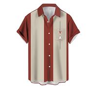 Camisa de bolos vintage de los años 50 retro de manga corta con botones, Retro Dusty Red, X-Large
