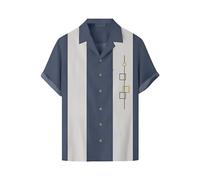 Camisa de bolos vintage para hombre de los años 50, estilo retro rockabilly, camisas de manga corta, camisas hawaianas con botones, camisa hawaiana de manga corta, camisas hawaianas de manga corta,