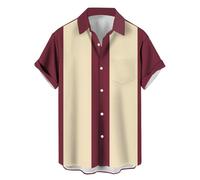 Camisa de bolos vintage para hombre de los años 50, estilo retro rockabilly, manga corta con cuello abotonado, camisas hawaianas musicales, XL