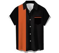 Camisa de bolos vintage para hombre de los años 50, estilo retro rockabilly, manga corta con cuello abotonado, camisas hawaianas musicales, 3XL