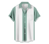 Camisa de Bolos Vintage para Hombre de los años 50, Estilo Retro Rockabilly, Manga Corta con Cuello Abotonado, Camisas Hawaianas Musicales, M