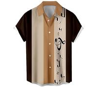 Camisa de Bolos Vintage para Hombre Estilo Rockabilly de los 1950s, Estilo Retro, Manga Corta, Camisa Hawaiana con Botones, XX-Large