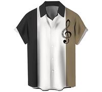 Camisa de Bolos Vintage para Hombre Estilo Rockabilly de los 1950s, Estilo Retro, Manga Corta, Camisa Hawaiana con Botones, Medium