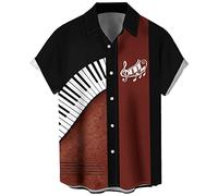 Camisa de Bolos Vintage para Hombre Estilo Rockabilly de los 1950s, Manga Corta con Botones, Estilo Hawaiiana Retro, 3X-Large
