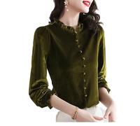 Camisa De Botón De Disco con Cuello Alto De Terciopelo Dorado De Manga Larga De Moda De Estilo Chino para Mujer Camisa De Temperamento Callejero XXL