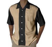 Camisa de bowling para hombre Camp Cabin Cabana Work Camisa estilo rockabilly de algodón Camisa de manga corta casual abotonada Camisas bicolores de estilo vintage de los años 50 para estar en casa, L
