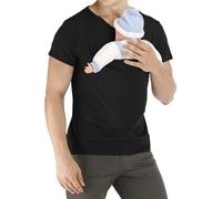 Camisa de canguro para papá y bebé, ajuste holgado, cuello en V, manga corta, casual, ligera, con bolsillo, para llevar al bebé, Negro, M
