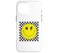 Camisa de Cara Sonriente Amarilla con Ojos de Rayo a Cuadros Carcasa para iPhone 16 Pro MAX
