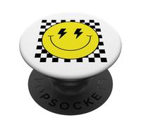 Camisa de Cara Sonriente Amarilla con Ojos de Rayo a Cuadros PopSockets PopGrip Adhesivo