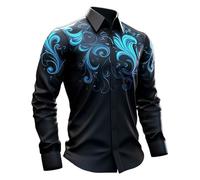 Camisa de carnaval para hombre Camisa de manga larga con estampado de festival gótico de estilo medieval. El patrón intrincado El ajuste clásico es ideal para disfraces Ropa casual. 2026, azul claro