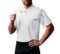 Camisa de cocina para hombre de manga corta transpirable con cuello alto para restaurante chef uniforme trabajo horno gastronomía chaqueta uniforme cocinero camiseta camarero pizzería hotel panadería