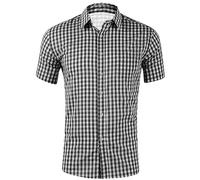 Camisa De CompresióN Hombre-Camisa de Manga Corta con Solapa y Hebilla de Bolsillo a Cuadros con impresión Digital 3D para Hombre