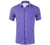 Camisa De CompresióN Hombre-Camisa de Manga Corta con Solapa y Hebilla de Bolsillo a Cuadros con impresión Digital 3D para Hombre