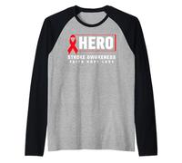 Camisa de concienciación sobre Accidentes cerebrovasculares - Red Ribbon Awareness Stroke Hero Camiseta Manga Raglan