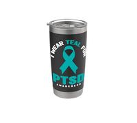 Camisa de concientización sobre el TEPT - Me pongo verde azulado para la conciencia del TEPT Vaso térmico de acero inoxidable de doble pared