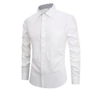 Camisa de cuello alto para hombre, manga larga, elástica, ajustada, de negocios, con botones, monocolor, camisa de trabajo, sencilla, versátil, de manga larga, cuello de solapa, O blanco., XL