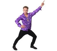 Camisa de discoteca morada - XL - Camisa morada con volantes y cuello grande - Disfraz de adulto de los años 70/80