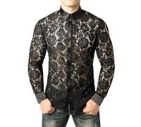 Camisa de encaje masculina camisa medieval punk top tela interior, Negro , M