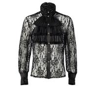 Camisa de encaje para hombre, camisa pirata de vampiro, camiseta renacentista, camiseta de manga larga, malla transparente, camiseta gótica, sexy, erótica, ropa interior, clubwear, flores, manga larga