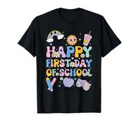 Camisa de escuela Happy First Day Groovy Rainbow Back to School Camiseta