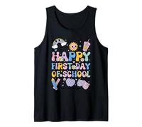 Camisa de escuela Happy First Day Groovy Rainbow Back to School Camiseta sin Mangas