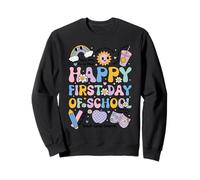 Camisa de escuela Happy First Day Groovy Rainbow Back to School Sudadera