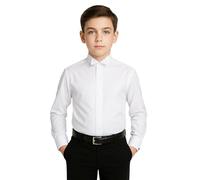 Camisa de Esmoquin Ajustada para niños con Cuello de ala y Gemelos Desmontables - Camisa de Vestir Blanca de Mezcla de algodón para Ocasiones Formales tamaño 15-16 años
