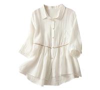 Camisa de estilo liso para mujer, estilo retro, holgada, para mujer, color azul claro, Blanco, XL