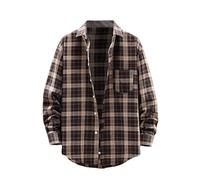 Camisa de franela a cuadros para hombre, de manga larga, con botones, casual, suave, regular, con bolsillos, camisas para hombre, talla mediana, marrón, 5XL