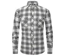 Camisa de franela de celosía con solapa para hombre, ajuste regular, manga larga, bolsillo, color sólido, Color: 6, XX-Large