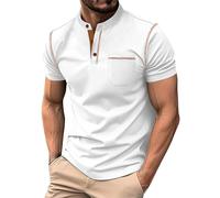 Camisa de franela para hombre y verano, casual, manga corta, cremallera, solapa, color liso, camiseta de manga corta para hombre, blanco, M