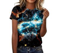 Camisa de galaxia para mujer con estampado 3D galaxia y purpurina, blusa moda con cielo estrellado,manga corta, para disfraces carnaval, planetas y espacio