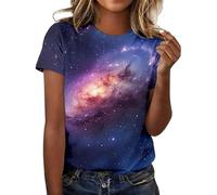 Camisa de galaxia para mujer con estampado 3D galaxia y purpurina, blusa moda con cielo estrellado,manga corta, para disfraces carnaval, planetas y espacio