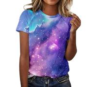 Camisa de galaxia para mujer con estampado 3D galaxia y purpurina, blusa moda con cielo estrellado,manga corta, para disfraces carnaval, planetas y espacio