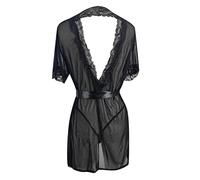 Camisa de gasa para mujer, camisa de dormir sexy, lencería de encaje, cuello en V, transparente, ropa de dormir de malla, minifalda abierta, abertura de entrepierna abierta, pechos grandes